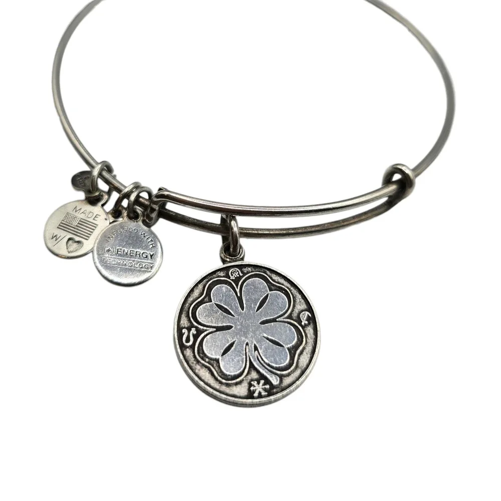 Alex and Ani Bangle Bracelet Four Leaf Clover Good Luck Charm 7